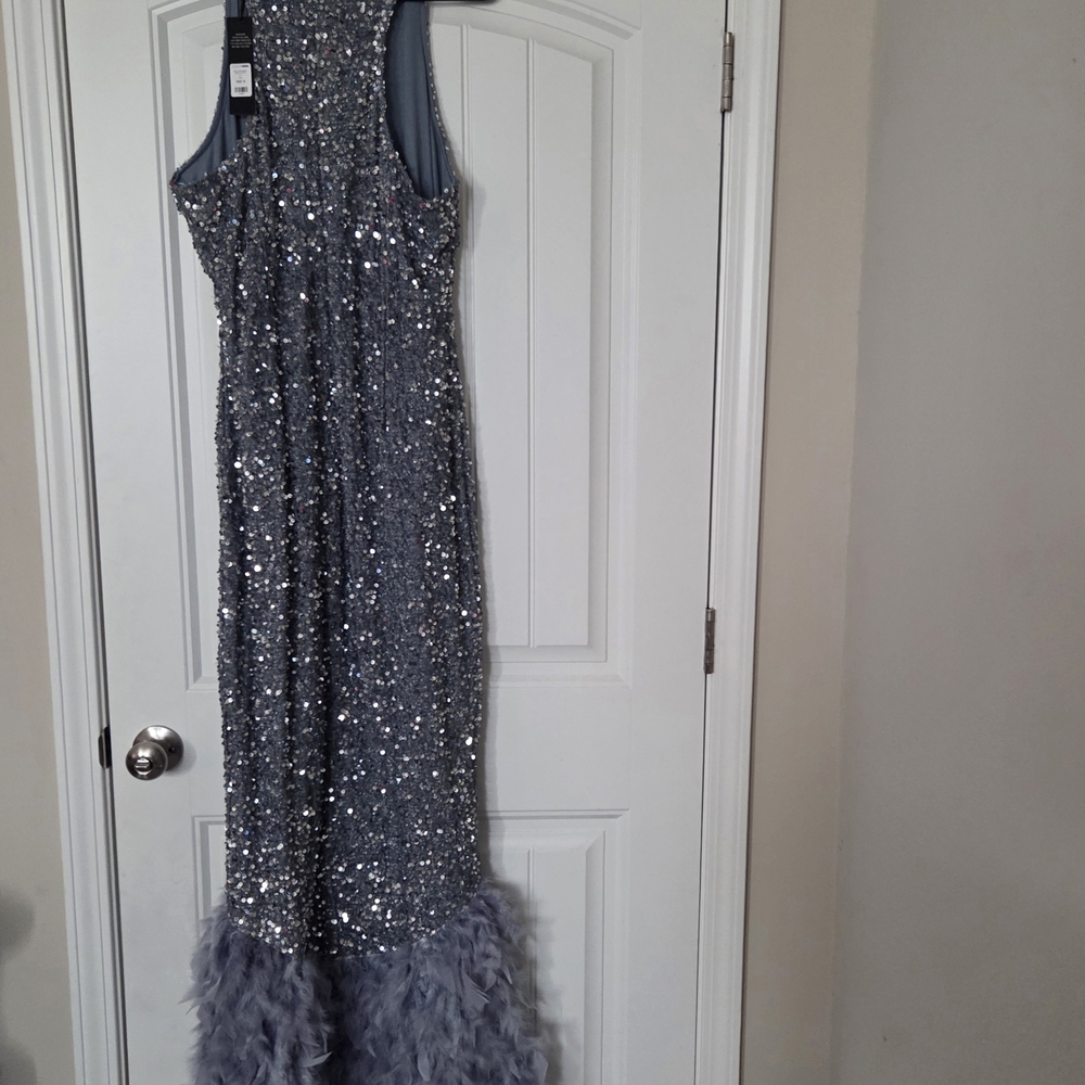 Fashion Nova Silver Sequin Prom Dress